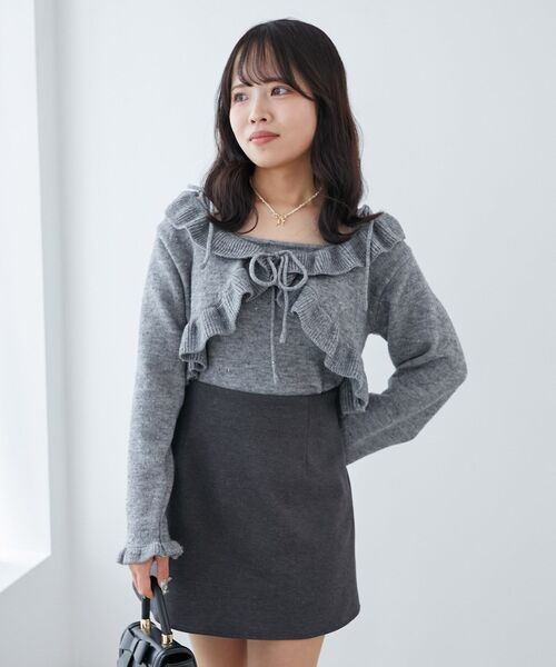 MAJESTIC LEGON（マジェスティックレゴン）の「ネップキャミセットフリルカーディガン（カーディガン/ボレロ・レディース・グレー/ピンクベージュ/アイボリー・MEDIUM）」の13枚目の写真