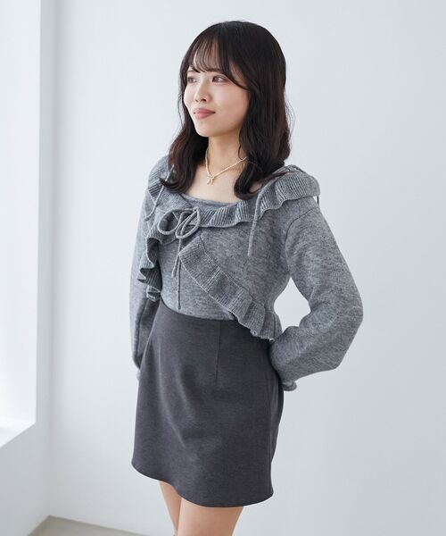 MAJESTIC LEGON（マジェスティックレゴン）の「ネップキャミセットフリルカーディガン（カーディガン/ボレロ・レディース・グレー/ピンクベージュ/アイボリー・MEDIUM）」の14枚目の写真