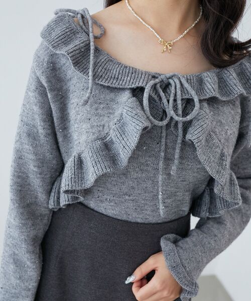 MAJESTIC LEGON（マジェスティックレゴン）の「ネップキャミセットフリルカーディガン（カーディガン/ボレロ・レディース・グレー/ピンクベージュ/アイボリー・MEDIUM）」の16枚目の写真