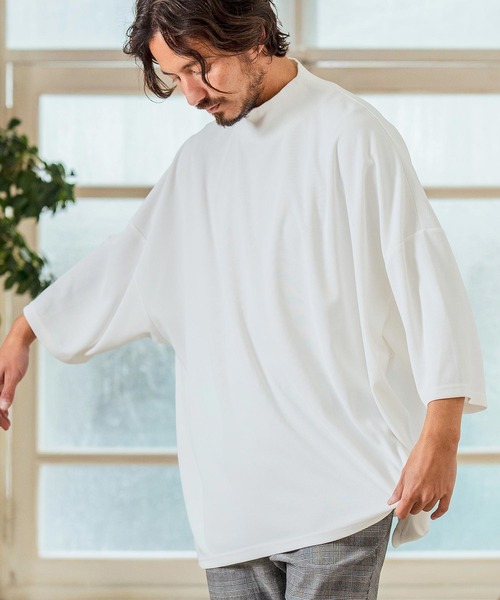 Magine(マージン)の「mlt5065- Honeycomb Mesh 3-4 Sleeve Turtleneck Big Pullover カットソー(Tシャツ/カットソー・メンズ・チャコール/ホワイト/ブラック・44/46/48)」の2枚目の写真