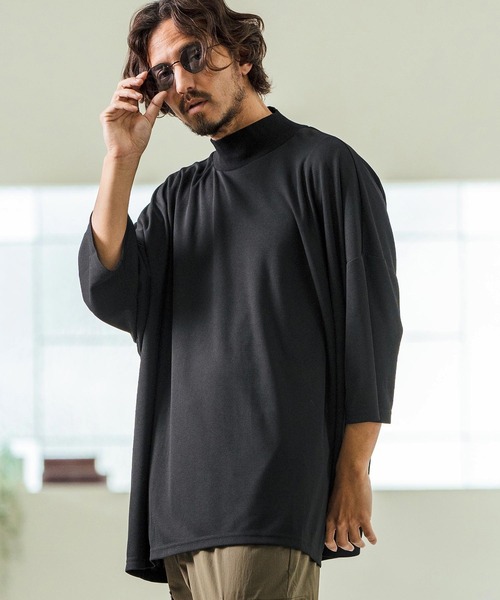 Magine(マージン)の「mlt5065- Honeycomb Mesh 3-4 Sleeve Turtleneck Big Pullover カットソー(Tシャツ/カットソー・メンズ・チャコール/ホワイト/ブラック・44/46/48)」の3枚目の写真