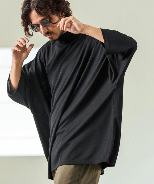 Magine(マージン)の「mlt5065- Honeycomb Mesh 3-4 Sleeve Turtleneck Big Pullover カットソー(Tシャツ/カットソー・メンズ・チャコール/ホワイト/ブラック・44/46/48)」の4枚目の写真