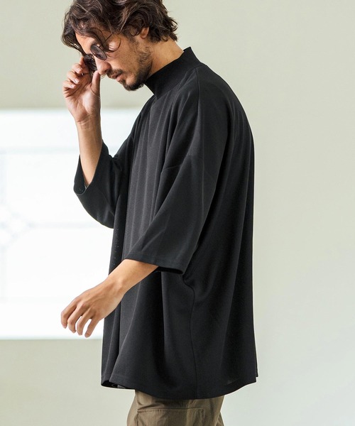 Magine(マージン)の「mlt5065- Honeycomb Mesh 3-4 Sleeve Turtleneck Big Pullover カットソー(Tシャツ/カットソー・メンズ・チャコール/ホワイト/ブラック・44/46/48)」の5枚目の写真
