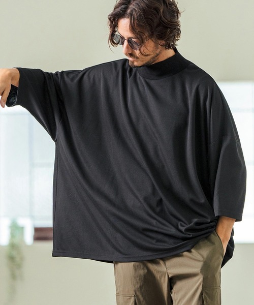 Magine(マージン)の「mlt5065- Honeycomb Mesh 3-4 Sleeve Turtleneck Big Pullover カットソー(Tシャツ/カットソー・メンズ・チャコール/ホワイト/ブラック・44/46/48)」の6枚目の写真