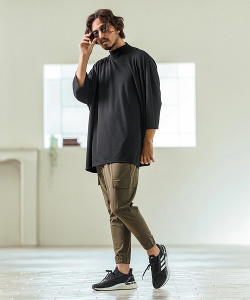 Magine(マージン)の「mlt5065- Honeycomb Mesh 3-4 Sleeve Turtleneck Big Pullover カットソー(Tシャツ/カットソー・メンズ・チャコール/ホワイト/ブラック・44/46/48)」の7枚目の写真