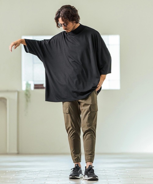 Magine(マージン)の「mlt5065- Honeycomb Mesh 3-4 Sleeve Turtleneck Big Pullover カットソー(Tシャツ/カットソー・メンズ・チャコール/ホワイト/ブラック・44/46/48)」の8枚目の写真
