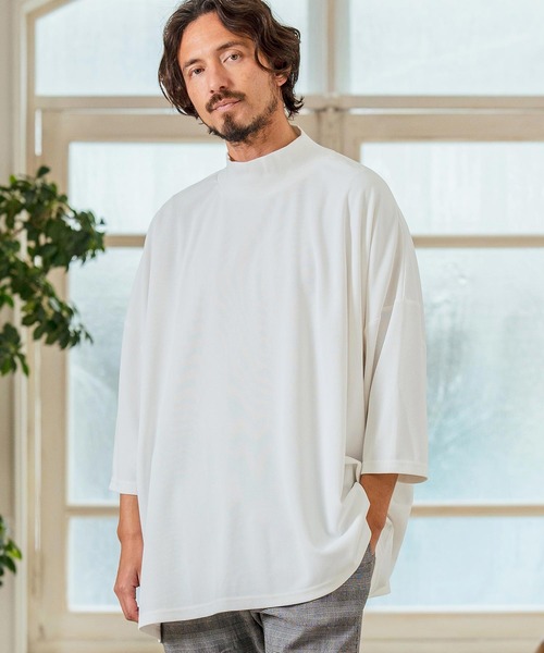 Magine(マージン)の「mlt5065- Honeycomb Mesh 3-4 Sleeve Turtleneck Big Pullover カットソー(Tシャツ/カットソー・メンズ・チャコール/ホワイト/ブラック・44/46/48)」の9枚目の写真