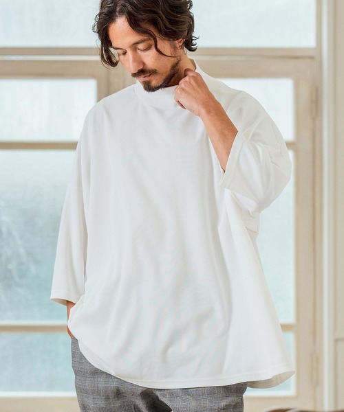Magine(マージン)の「mlt5065- Honeycomb Mesh 3-4 Sleeve Turtleneck Big Pullover カットソー(Tシャツ/カットソー・メンズ・チャコール/ホワイト/ブラック・44/46/48)」の10枚目の写真