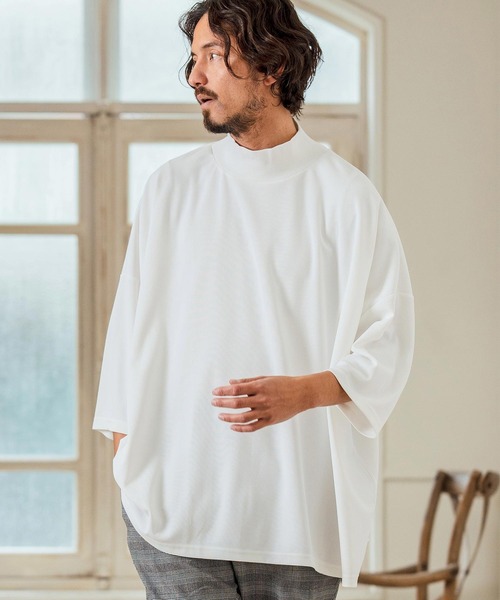 Magine(マージン)の「mlt5065- Honeycomb Mesh 3-4 Sleeve Turtleneck Big Pullover カットソー(Tシャツ/カットソー・メンズ・チャコール/ホワイト/ブラック・44/46/48)」の11枚目の写真