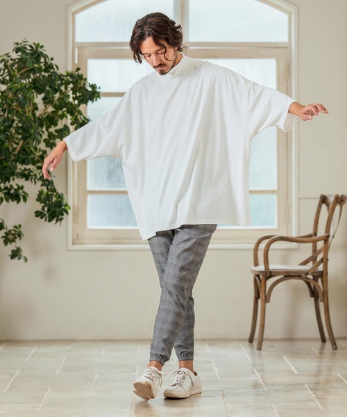 Magine(マージン)の「mlt5065- Honeycomb Mesh 3-4 Sleeve Turtleneck Big Pullover カットソー(Tシャツ/カットソー・メンズ・チャコール/ホワイト/ブラック・44/46/48)」の12枚目の写真