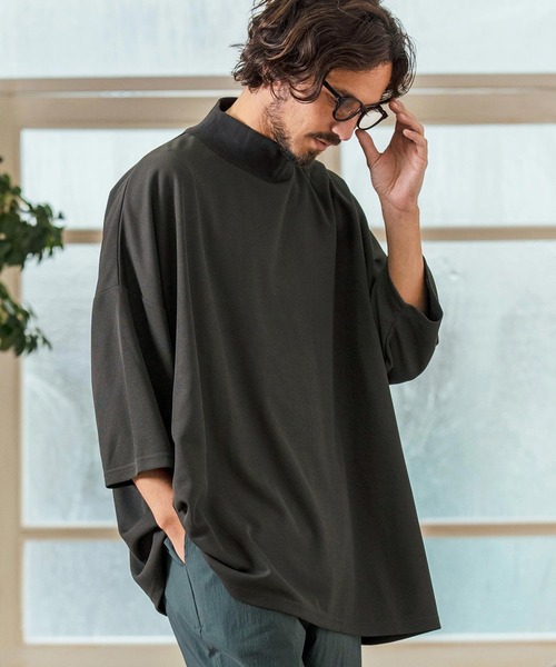 Magine(マージン)の「mlt5065- Honeycomb Mesh 3-4 Sleeve Turtleneck Big Pullover カットソー(Tシャツ/カットソー・メンズ・チャコール/ホワイト/ブラック・44/46/48)」の15枚目の写真