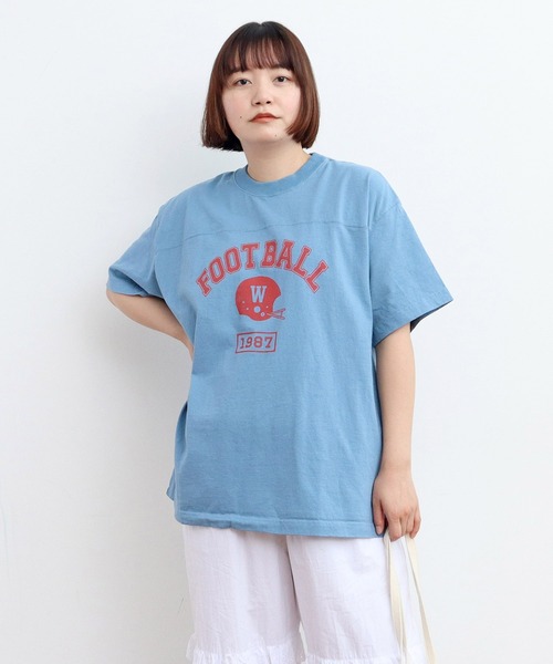 tシャツ ラインリブ綿天竺　フットボールTEE レディース セール】☆アメリカンドライ天竺 フットボールTシャツ（Tシャツ