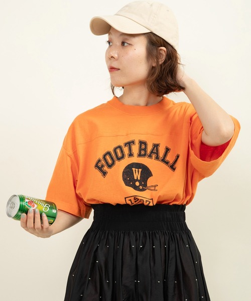 CHILD WOMAN(チャイルドウーマン)の「☆アメリカンドライ天竺 フットボールTシャツ(Tシャツ/カットソー・レディース・オレンジ/ブルー/グレー・FREE)」の9枚目の写真