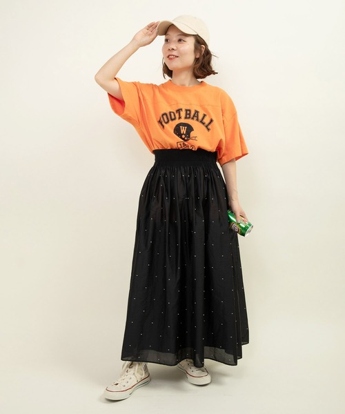 CHILD WOMAN(チャイルドウーマン)の「☆アメリカンドライ天竺 フットボールTシャツ(Tシャツ/カットソー・レディース・オレンジ/ブルー/グレー・FREE)」の12枚目の写真