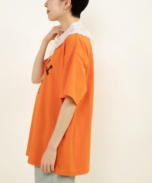 CHILD WOMAN(チャイルドウーマン)の「☆アメリカンドライ天竺 フットボールTシャツ(Tシャツ/カットソー・レディース・オレンジ/ブルー/グレー・FREE)」の4枚目の写真