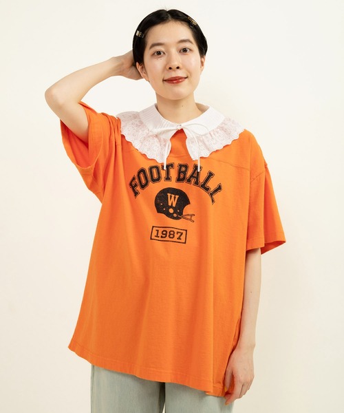 tシャツ ラインリブ綿天竺　フットボールTEE レディース セール】☆アメリカンドライ天竺 フットボールTシャツ（Tシャツ