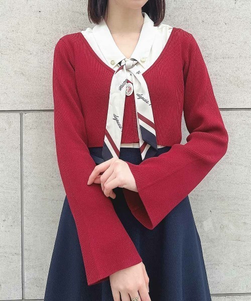 an another angelus（アンアナザーアンジェラス）の「フラワーカメオ釦ショートニットカーディガン/fint　フィント（カーディガン/ボレロ・レディース・ライトグレー/レッド/イエロー・FREE）」の13枚目の写真