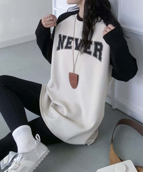 aimoha(アイモハ)の「ロゴプリントラグランスリーブ長袖Tシャツ(Tシャツ/カットソー・レディース・ベージュ/ピンク/ホワイト/パープル・FREE)」の13枚目の写真