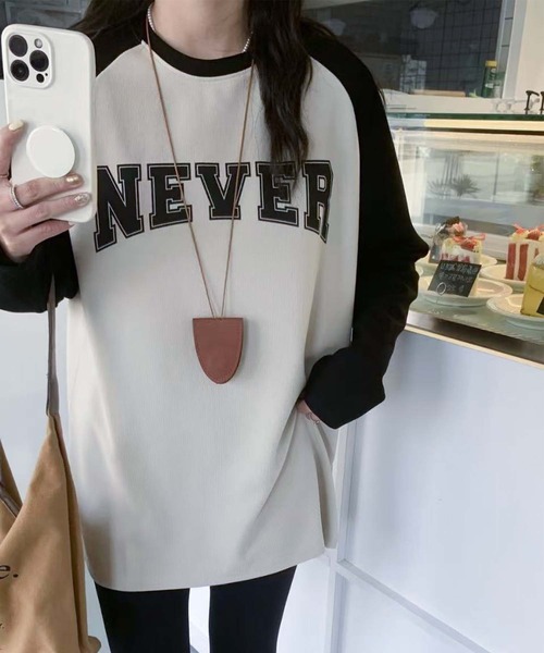 aimoha(アイモハ)の「ロゴプリントラグランスリーブ長袖Tシャツ(Tシャツ/カットソー・レディース・ベージュ/ピンク/ホワイト/パープル・FREE)」の17枚目の写真