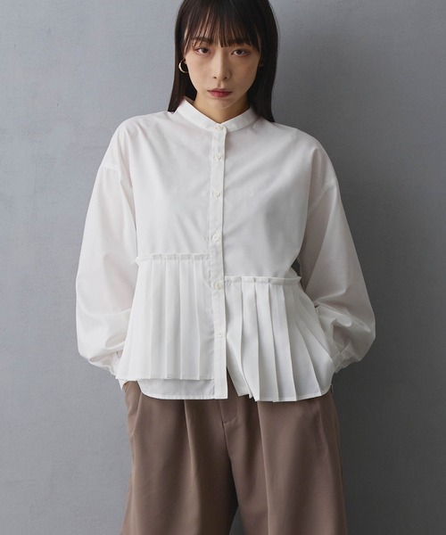 nikoniko様ホワイトシャツ セール】アシンメトリ―プリーツシャツ(シャツ/ブラウス