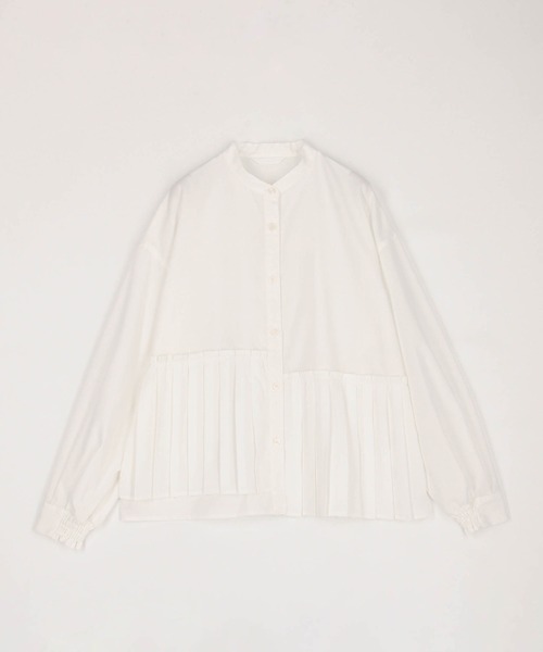 NICOLE white（ニコルホワイト）の「アシンメトリ―プリーツシャツ（シャツ/ブラウス・レディース・ブラック系/ブルー系/オフホワイト・FREE）」の10枚目の写真