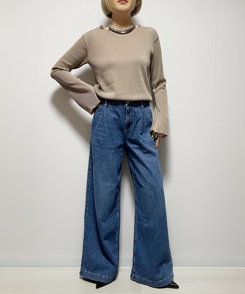 Fizz(フィズ)の「【Fizz/フィズ】 カットプリーツ フレアスリーブメロープルオーバー(Tシャツ/カットソー・レディース・グレイッシュベージュ/ブラック/アイボリー/グリーン・M)」の11枚目の写真