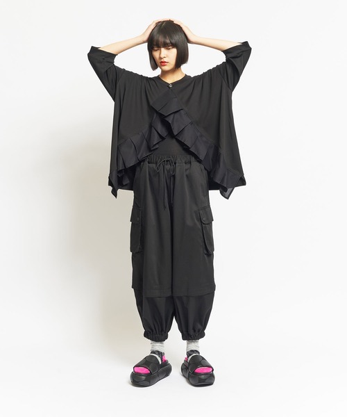 gomme（ゴム）の「ファインスムース　Fプリーツカーディガン（スウェット・レディース・ブラック・MEDIUM）」の6枚目の写真