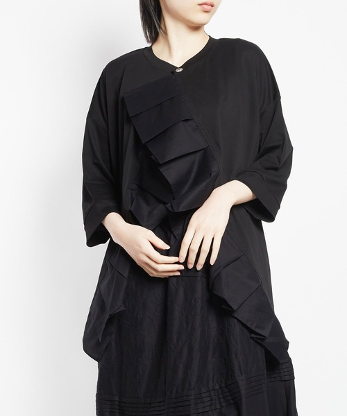 gomme（ゴム）の「ファインスムース　Fプリーツカーディガン（スウェット・レディース・ブラック・MEDIUM）」の19枚目の写真