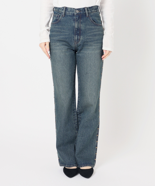 CIMARRON（シマロン）の「別注【Cimarron×Oriens】STUDS Denim：スタッズデニム（デニムパンツ・レディース・ベージュ/エメラルドブルー・26/25/24）」の6枚目の写真