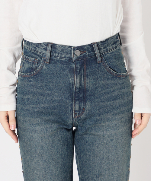 CIMARRON（シマロン）の「別注【Cimarron×Oriens】STUDS Denim：スタッズデニム（デニムパンツ・レディース・ベージュ/エメラルドブルー・26/25/24）」の12枚目の写真