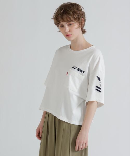 AVIREX(アヴィレックス)の「NAVAL POCKET SHORT T-SHIRT/ネイバルポケット ショートティーシャツ(Tシャツ/カットソー・レディース・ホワイト系2/オレンジ/ネイビー/ネイビー系1・F)」の18枚目の写真