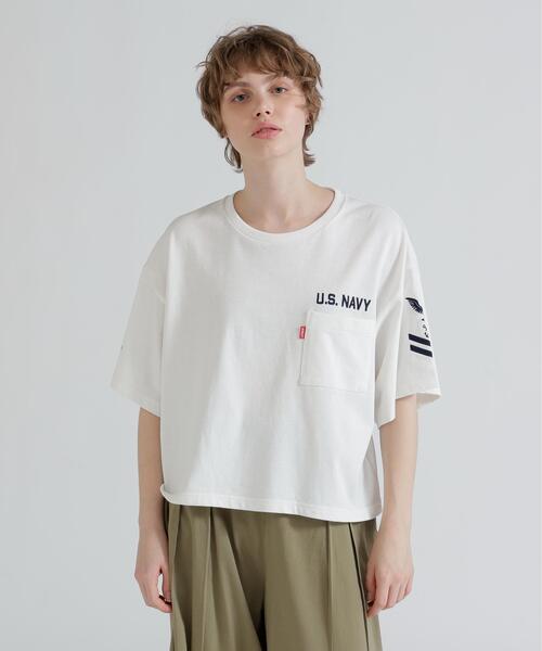AVIREX(アヴィレックス)の「NAVAL POCKET SHORT T-SHIRT/ネイバルポケット ショートティーシャツ(Tシャツ/カットソー・レディース・ホワイト系2/オレンジ/ネイビー/ネイビー系1・F)」の19枚目の写真