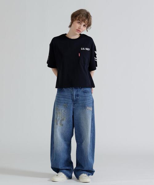AVIREX(アヴィレックス)の「NAVAL POCKET SHORT T-SHIRT/ネイバルポケット ショートティーシャツ(Tシャツ/カットソー・レディース・ホワイト系2/オレンジ/ネイビー/ネイビー系1・F)」の6枚目の写真