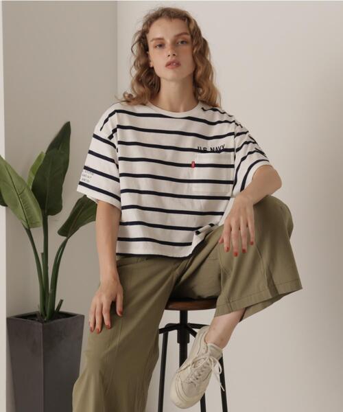 AVIREX(アヴィレックス)の「NAVAL POCKET SHORT T-SHIRT/ネイバルポケット ショートティーシャツ(Tシャツ/カットソー・レディース・ホワイト系2/オレンジ/ネイビー/ネイビー系1・F)」の8枚目の写真