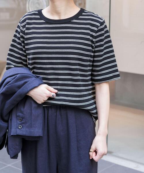 FORK&SPOON（フォークアンドスプーン）の「FORK&SPOON　ワッフルジャガードTシャツ（Tシャツ/カットソー・レディース・ブルー系その他/オフホワイト/ブラック系その他/ブラウン系その他・1）」の13枚目の写真