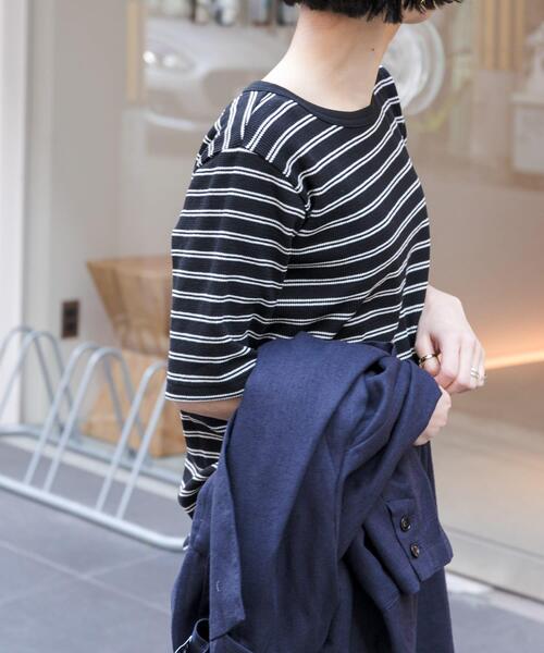 FORK&SPOON（フォークアンドスプーン）の「FORK&SPOON　ワッフルジャガードTシャツ（Tシャツ/カットソー・レディース・ブルー系その他/オフホワイト/ブラック系その他/ブラウン系その他・1）」の14枚目の写真