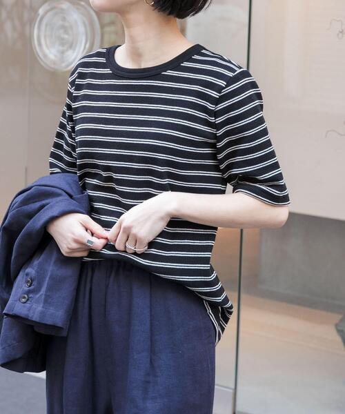 FORK&SPOON（フォークアンドスプーン）の「FORK&SPOON　ワッフルジャガードTシャツ（Tシャツ/カットソー・レディース・ブルー系その他/オフホワイト/ブラック系その他/ブラウン系その他・1）」の18枚目の写真