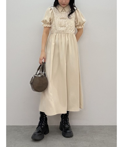 jouetie(ジュエティ)の「レースドッキングチャイナワンピース(ワンピース・レディース・アイボリー/ブラック/ピンク・MEDIUM)」の2枚目の写真