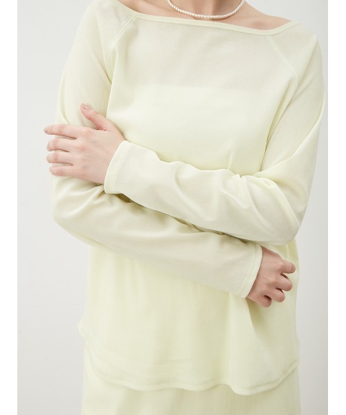 Mila Owen（ミラオーウェン）の「【セットアップ対応】フロッキーベロアボートネックトップス（Tシャツ/カットソー・レディース・チャコールグレー/ベージュ/ライム・0/1）」の13枚目の写真