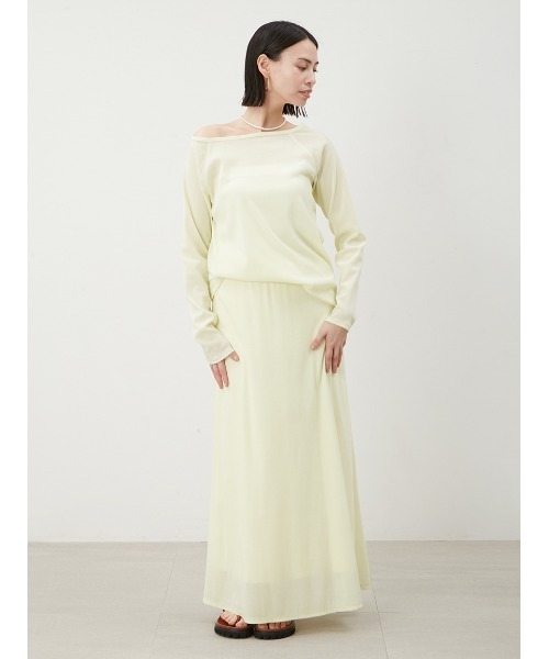 Mila Owen（ミラオーウェン）の「【セットアップ対応】フロッキーベロアボートネックトップス（Tシャツ/カットソー・レディース・チャコールグレー/ベージュ/ライム・0/1）」の16枚目の写真