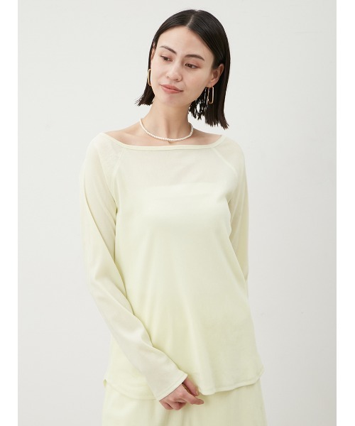 Mila Owen（ミラオーウェン）の「【セットアップ対応】フロッキーベロアボートネックトップス（Tシャツ/カットソー・レディース・チャコールグレー/ベージュ/ライム・0/1）」の9枚目の写真