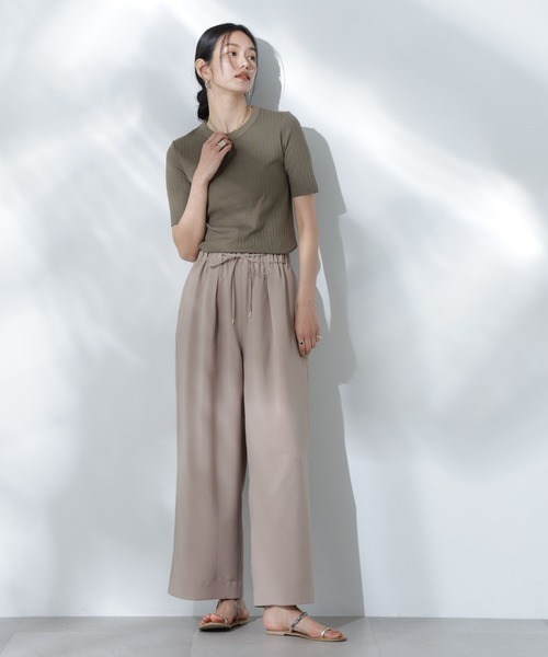 NANO universe(ナノユニバース)の「Anti Soaked(R) 汗染み防止クルーネックリブTシャツ(Tシャツ/カットソー・レディース・ブラック/カーキ/アイボリー/チャコール・S/M/L)」の16枚目の写真