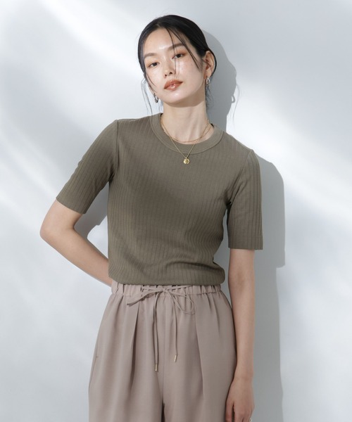 NANO universe(ナノユニバース)の「Anti Soaked(R) 汗染み防止クルーネックリブTシャツ(Tシャツ/カットソー・レディース・ブラック/カーキ/アイボリー/チャコール・S/M/L)」の12枚目の写真