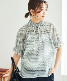 シフォン幾何柄プリントブラウス