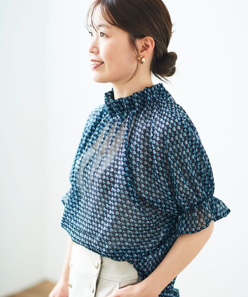 セール】シフォン幾何柄プリントブラウス（シャツ/ブラウス）｜le