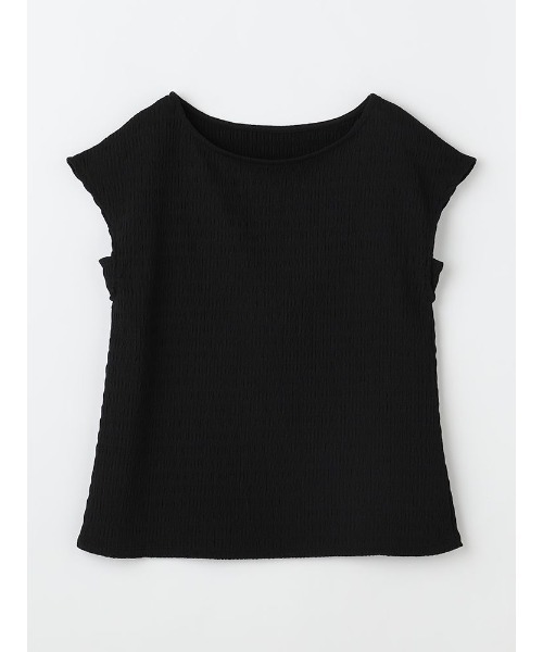 Perfect Suit FActory（パーフェクトスーツファクトリー）の「【ドライタッチ】クラッシュジャガード　フレンチスリーブブラウス（Tシャツ/カットソー・レディース・オフホワイト/ブラック/ダークブラウン/チャコールグレー・S/M/L）」の3枚目の写真