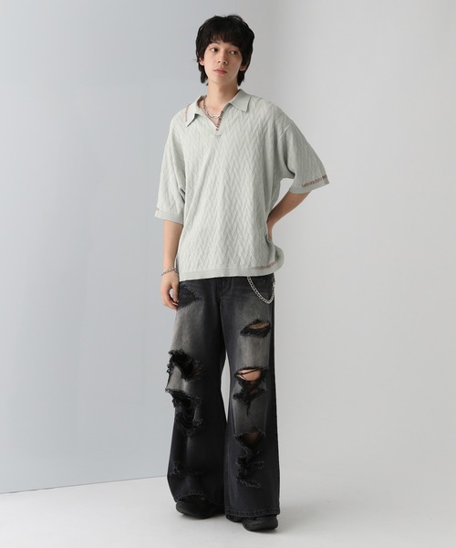 HARE（ハレ）の「ルーズニットポロ(HARE)（ポロシャツ・メンズ・グリーン/グレー/ブラック/ブラウン/ブルー・FREE）」の11枚目の写真