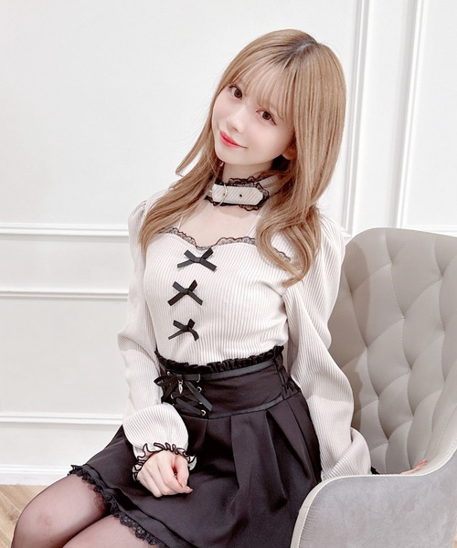 MA*RS（アメーバーマーズ）の「ハートベルト付きテレコトップス（Tシャツ/カットソー・レディース・ピンク/ホワイト/ブラック/ブラック×ホワイト/ホワイト×ブラック/ピンク系その他/ブラック×ブラック/グレー・FREE）」の8枚目の写真