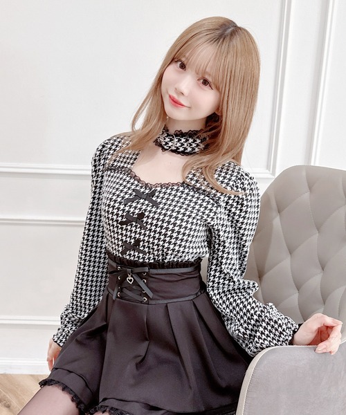 MA*RS（アメーバーマーズ）の「ハートベルト付きテレコトップス（Tシャツ/カットソー・レディース・ピンク/ホワイト/ブラック/ブラック×ホワイト/ホワイト×ブラック/ピンク系その他/ブラック×ブラック/グレー・FREE）」の6枚目の写真