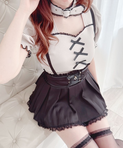 MA*RS（アメーバーマーズ）の「ハートベルト付きテレコトップス（Tシャツ/カットソー・レディース・ピンク/ホワイト/ブラック/ブラック×ホワイト/ホワイト×ブラック/ピンク系その他/ブラック×ブラック/グレー・FREE）」の7枚目の写真